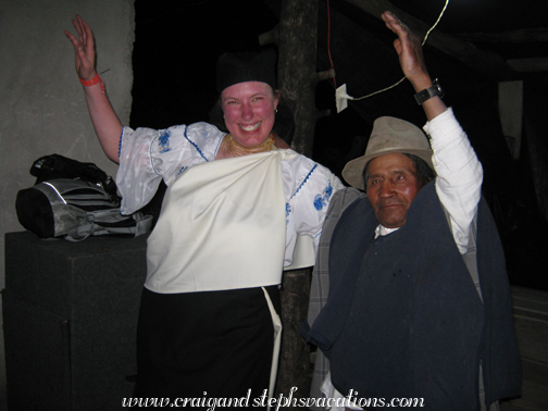 Steph dances with the local yachak (shaman)