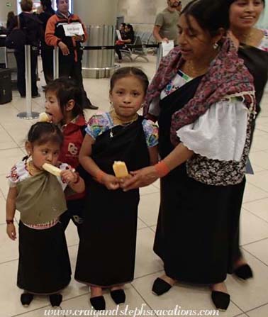 Tayanta, Yupanqui, and Sisa enjoy ice cream at the Quito airport 