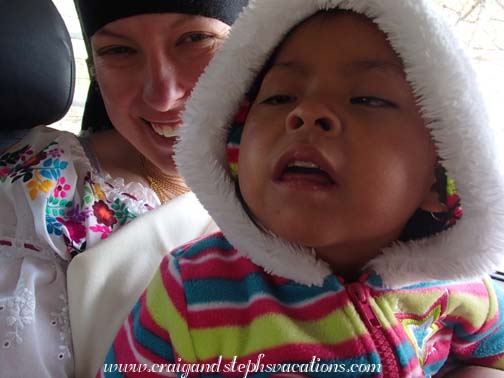 Steph and Tayanta in the pickup truck to Quiroga