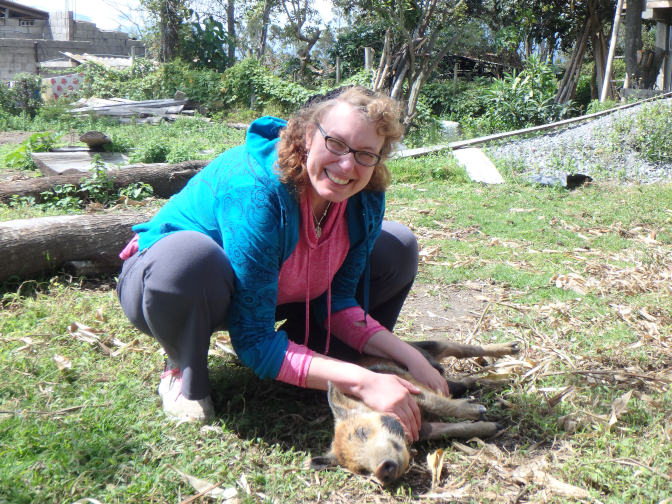 Steph spending time with the piglet