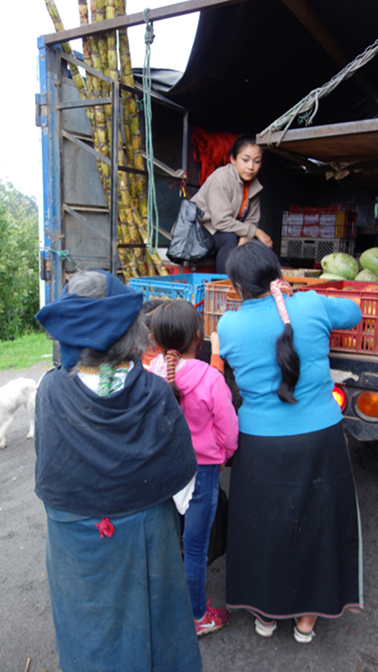 Making purchases from the fruit truck