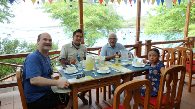 Lunch at Miconia: Craig, Fabo, Mukul, and Sisa