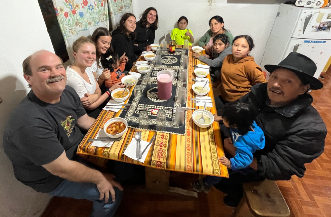 Guests from Vancouver eat dinner with the family