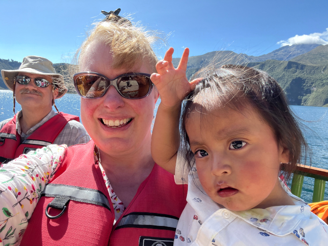 Achi Taita, Achi Mama, and Kuri at Lake Cuicocha