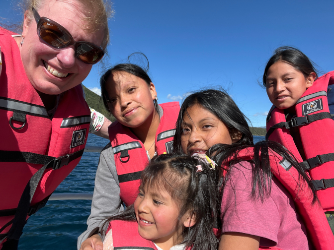 On the boat at Lake Cuicocha