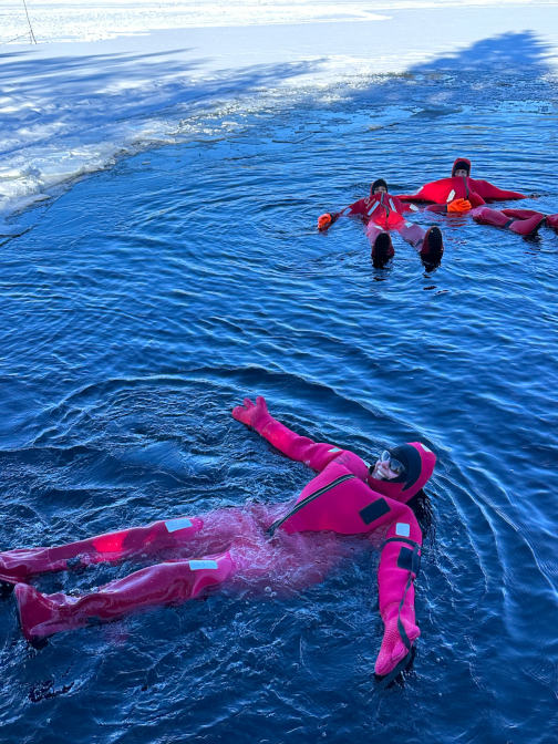 Steph (foreground) ice floating