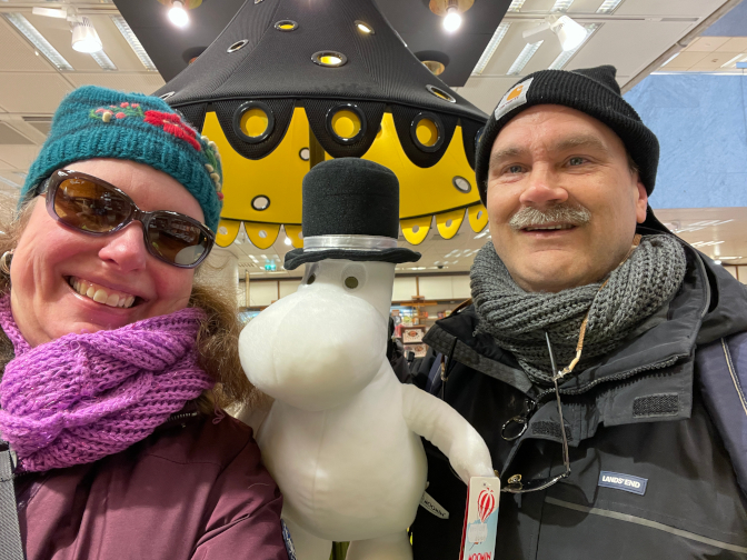 With a Moomin friend at the academic bookstore