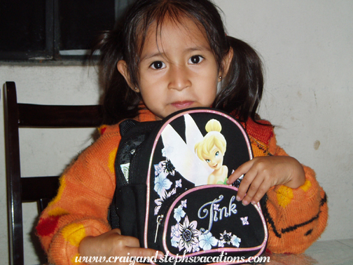 Aracely with her new backpack