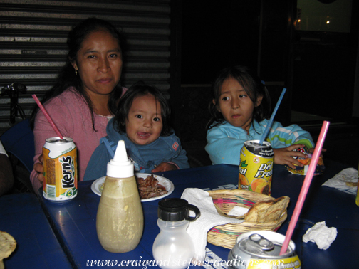 Paulina, Eddy, and Aracely enjoy churrasco