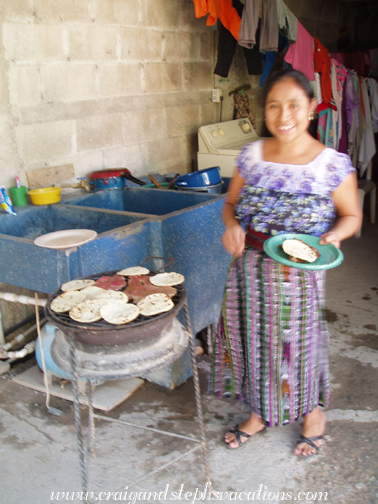 Paulina grills steak and tortillas