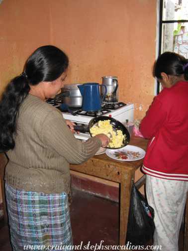 Paulina prepares eggs for breakfast