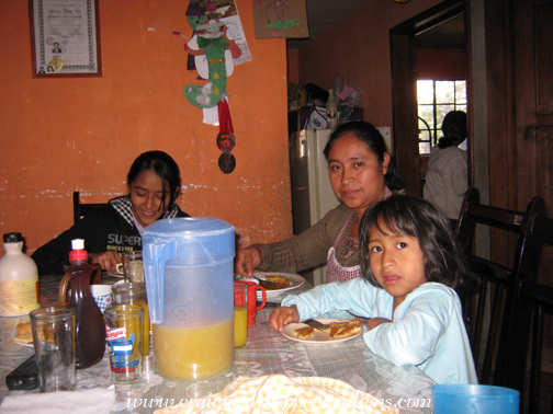 Vanesa, Paulina, and Aracely at breakfast