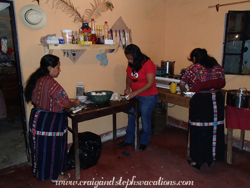 Olga, Yolanda, and Rosa prepare food