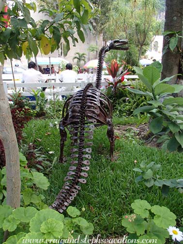 Metal dinosaur skeleton