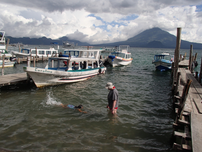 Aracely swims to Steph in Lake Atitlan