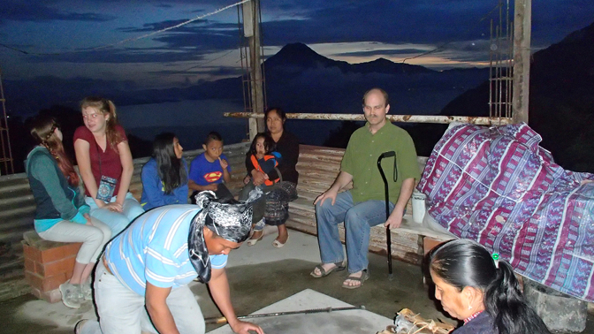 Volcanoes are a gorgeous backdrop for the fire ceremony on Marcelo's roof