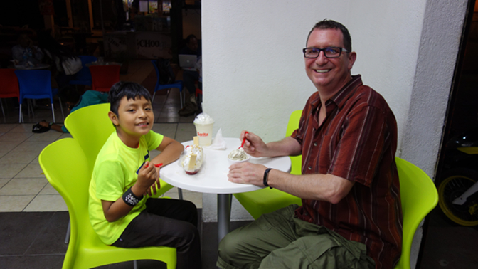 Enjoying ice cream at Sarita: Eddy and Tyson