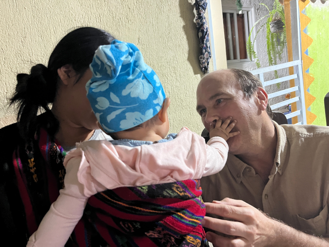 Elsa checks out Craig's moustache