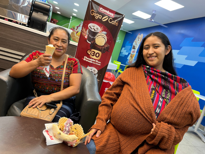 Paulina and Aracely (with bundled up sleeping Elsa) at Sarita