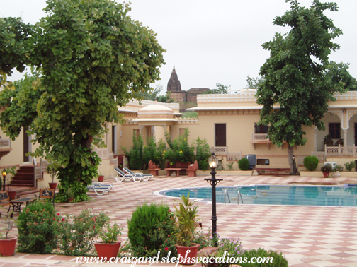 Medieval sikharas viewed from the Amar Mahal hotel