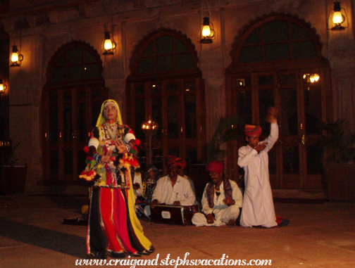 Rajasthani folk dancer and musicians at Gajner Palace