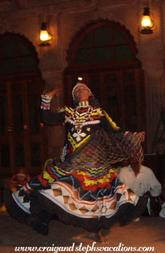 Rajasthani folk dancer and musicians at Gajner Palace