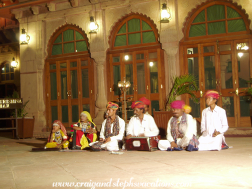 Rajasthani folk dancers and musicians at Gajner Palace