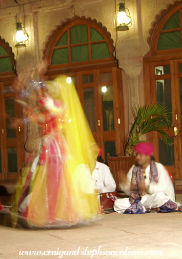 Rajasthani folk dancer and musicians at Gajner Palace