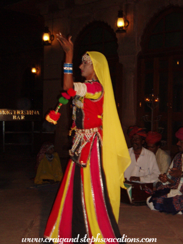 Rajasthani folk dancer and musicians at Gajner Palace