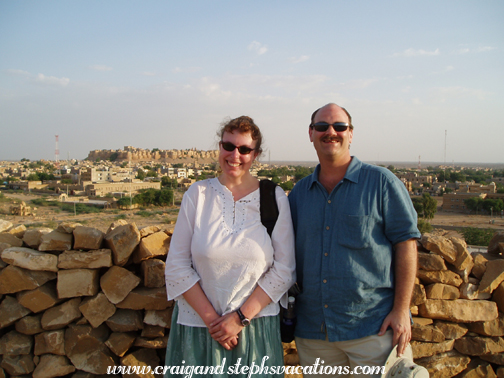 Craig and Steph at Sunset Point with Jaisalmer Fort in the distance