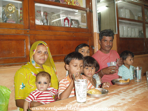 Family enjoys a snack at Shri Mishralil Hotel, Jodhpur