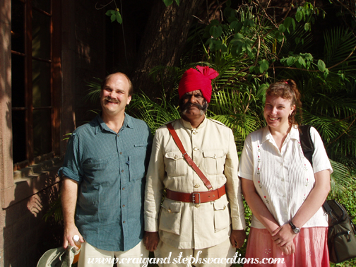 Posing with the doorman at Ajit Bahwan Hotel