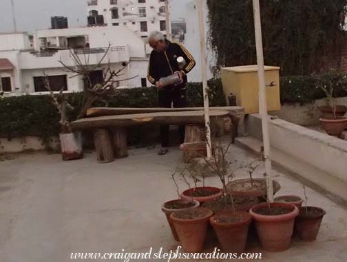 Mukul spreads millet on his bird table