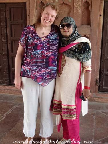 Steph and a new friend at the Tomb of Itimad-ud-Duala