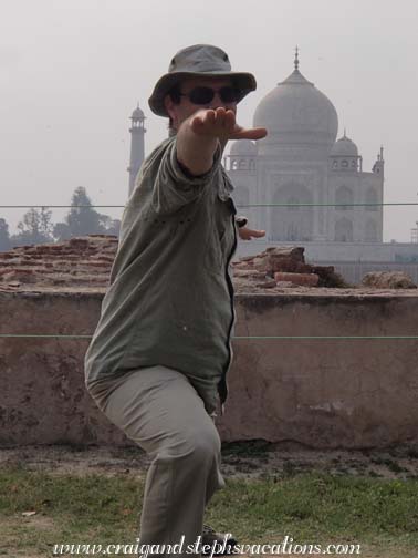 Warrior II in front of the Taj Mahal