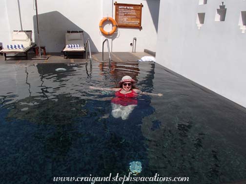 Steph enjoys the hotel pool