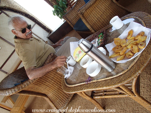 Tea and banana fritters