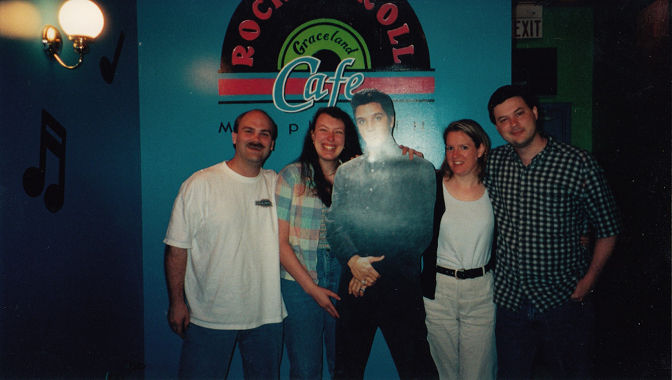 Craig, Steph, Elvis, Jenn, and Kevin at the Elvis Presley Rock n' Roll Graceland Cafe