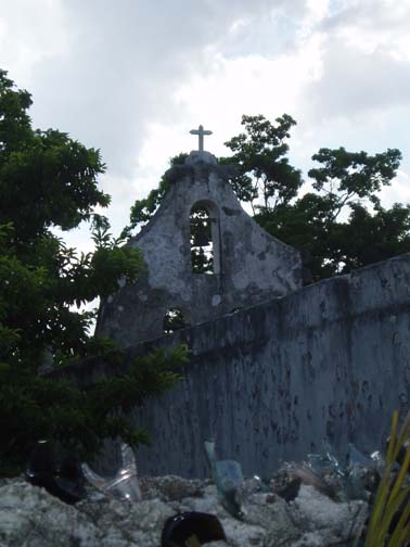 Santa Lucia church seen from our rooftop deck at Luz en Yucatan