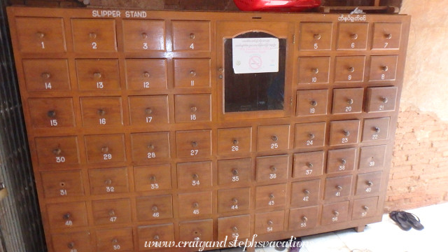 Shoe cubbies, Htilominlo Temple (you put your shoes in the one which corresponds to your age)