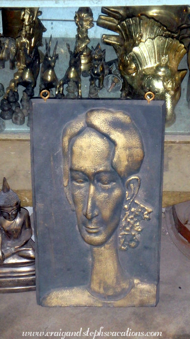 Bronze Aung San Suu Kyi portrait, Myanmar Muh Mandalay