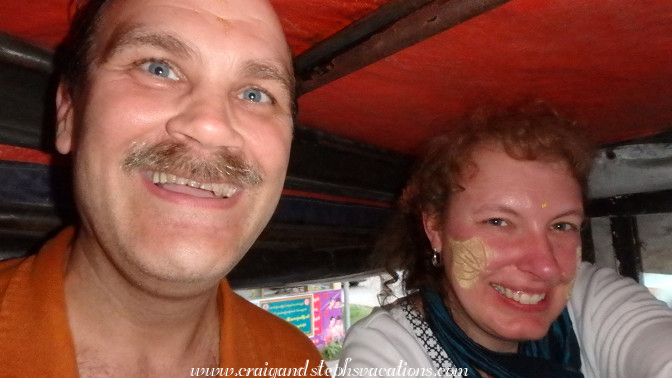 Riding up Mandalay Hill in the back of a pickup truck