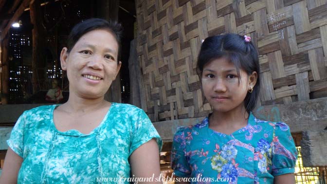 Mom and daughter who invited us into their yard to show us their manioc farming, Sa Pa Kyi Village