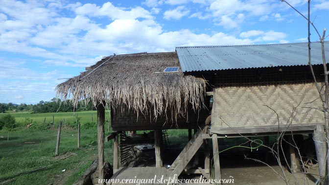 Traditional house with solar panel, Shwe Lat Pan Village