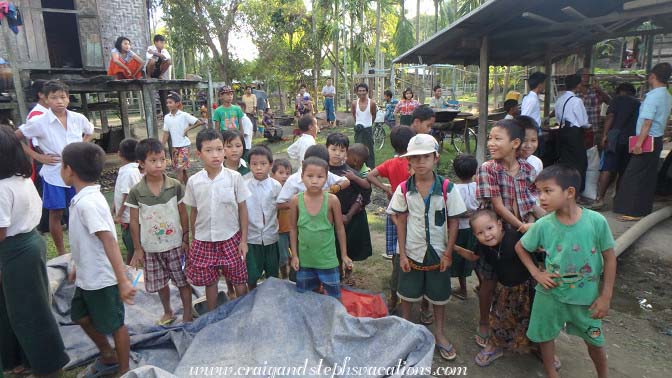 We attracted quite a crowd at Tha Phan Seit Village