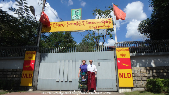 Steph and Craig outside Aung San Suu Kyi's house