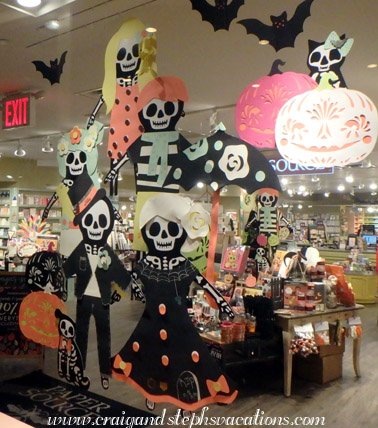 Day of the Dead-esque decorations in a shop window, 30 Rock