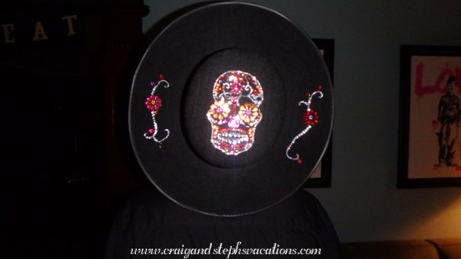 Sugar skull bling on Craig's hat