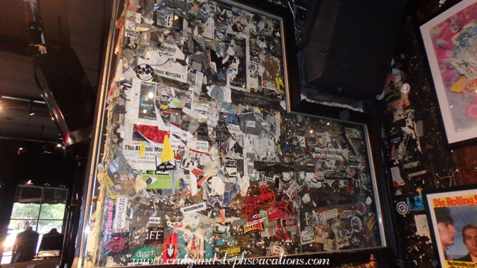 Preserved CBGB playbills, stickers, and graffiti