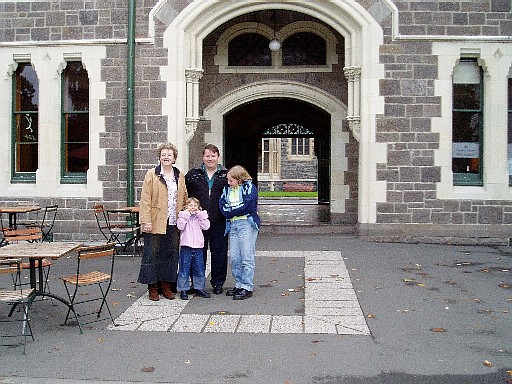 Ellen, John, Rosalie, and Emily at the Christchurch Arts Centre